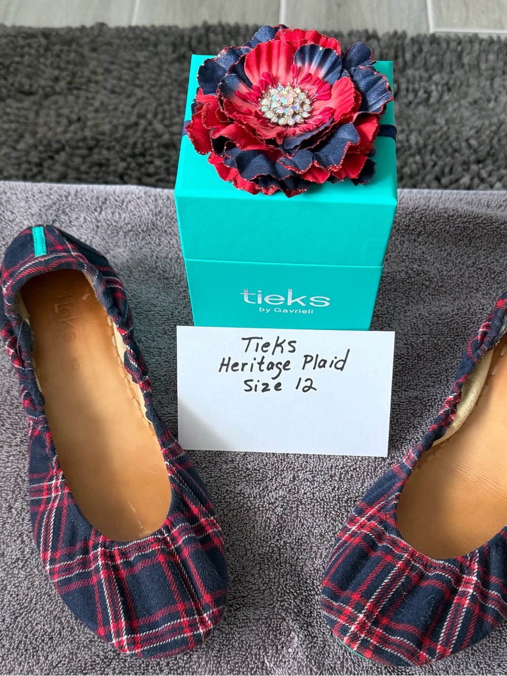 Tieks Plaid Ballet Flats in Navy and Red